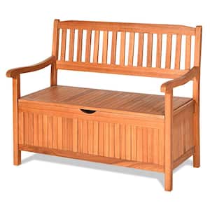 33 Gal. Brown Wood Outdoor Storage Bench Deck Box Patio Storage Loveseat with Removable Liner