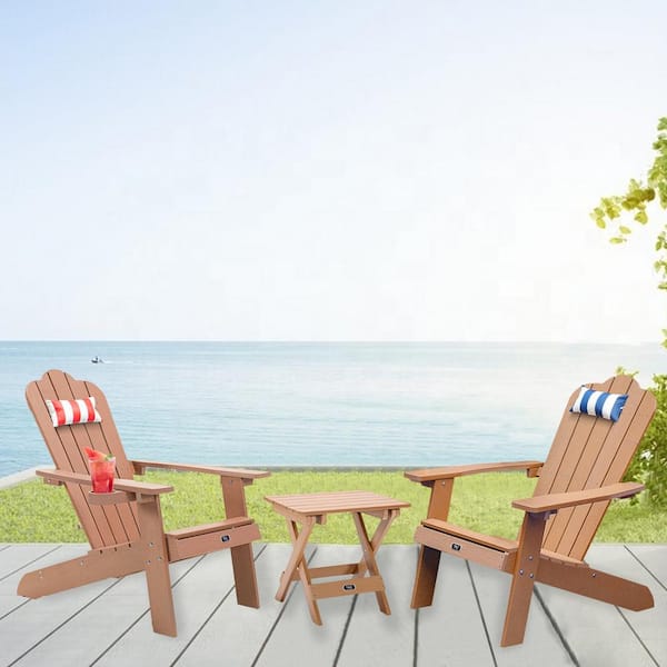 SIMPLE LIFE.Brown Plastic Adirondack Chair Plastic With Cup Holder