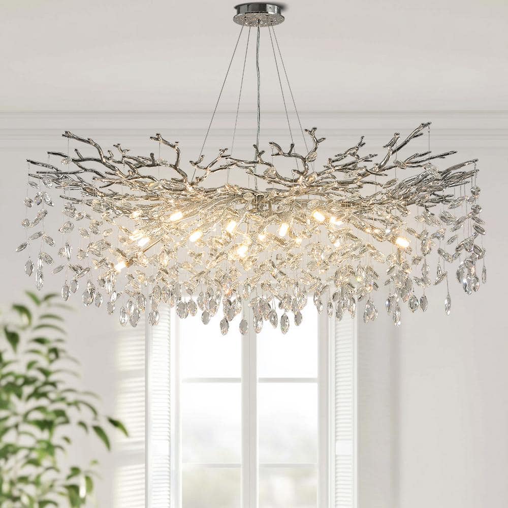 Modern Chandelier 47.2 in. 18-Lights Silver Crystal Globe Chandelier for Dining Room, Living Room, Kitchen Island, Foyer price history on PriceWatchPro