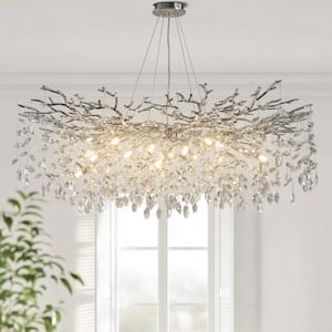 Modern Chandelier 47.2 in. 18-Lights Silver Crystal Globe Chandelier for Dining Room, Living Room, Kitchen Island, Foyer