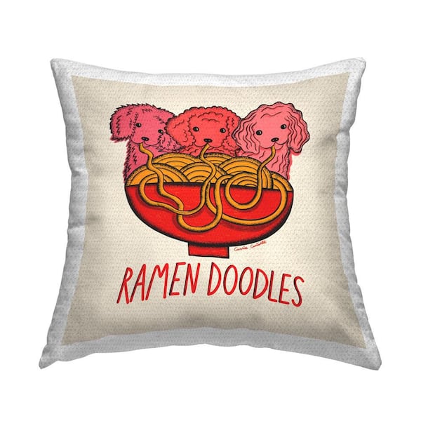 Ramen Doodles Dogs Outdoor Printed Throw Pillow by Carrie Cantwell