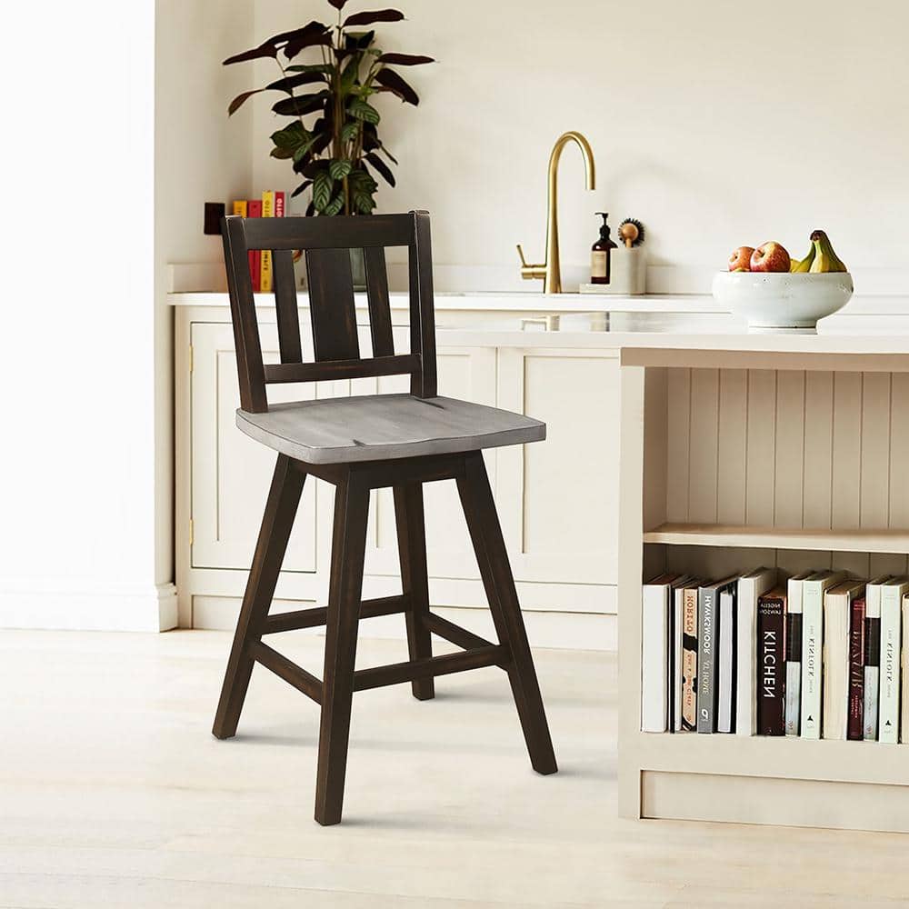 Amsonia Distressed Gray and Black Swivel Wood Counter Stools