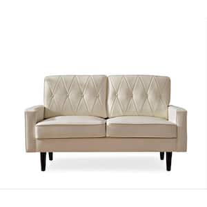 Acire 57.5 in. White Faux Leather Cushion Back 2-Seater Loveseat