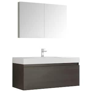 Mezzo 48 in. Vanity in Gray Oak with Acrylic Vanity Top in White with White Basin and Mirrored Medicine Cabinet