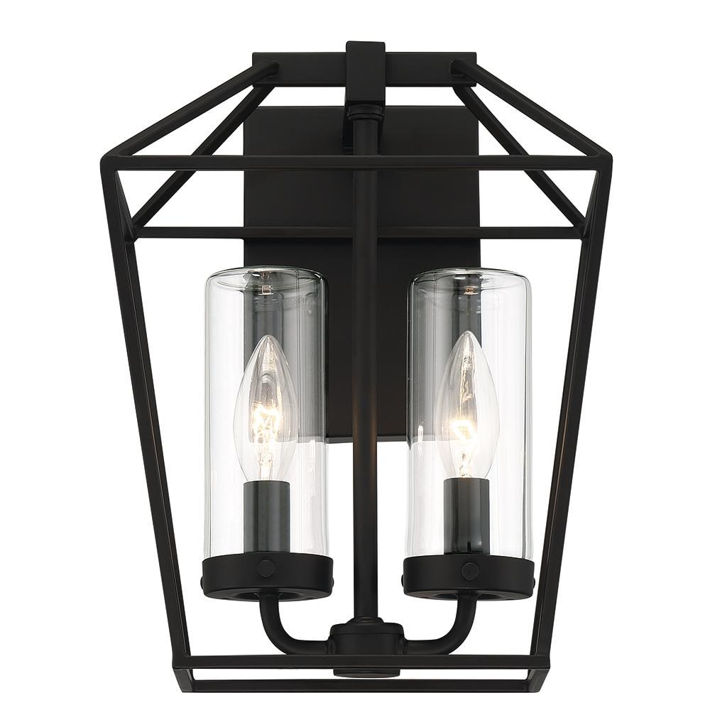 Satin Black 2-Light Dimmable Glass Shade Sconce