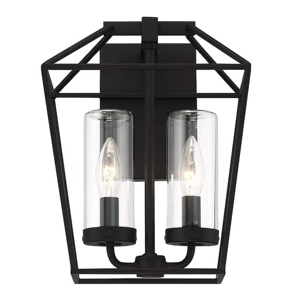 Bastille 2-Light Black Hardwired Outdoor Wall Lantern Sconce (1-Pack)