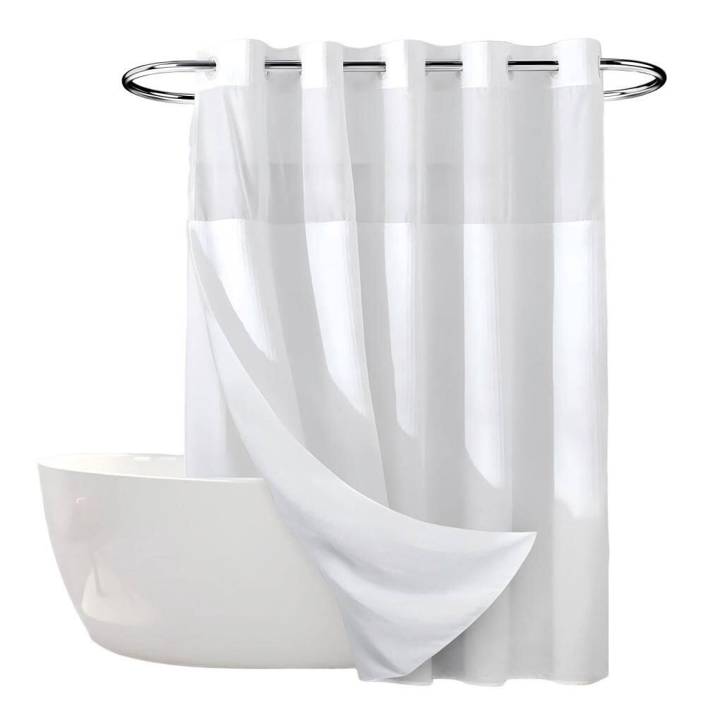 71 in. W x 74 in. L Polyester Shower Curtain Set in White, Semi-Sheer, Spring Moisture Proof with Snap-in Liner price history on PriceWatchPro
