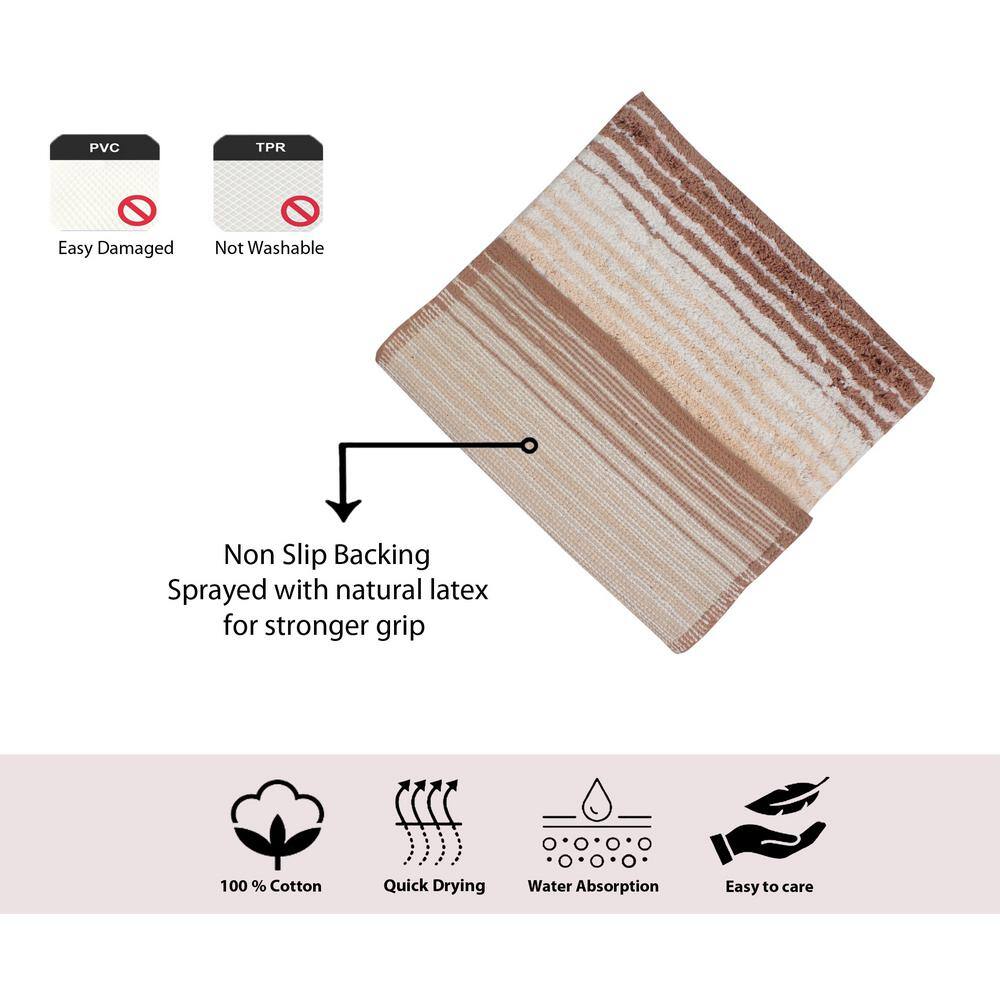 Beige and Brown Cotton Striped 24x40 Bath Rug
