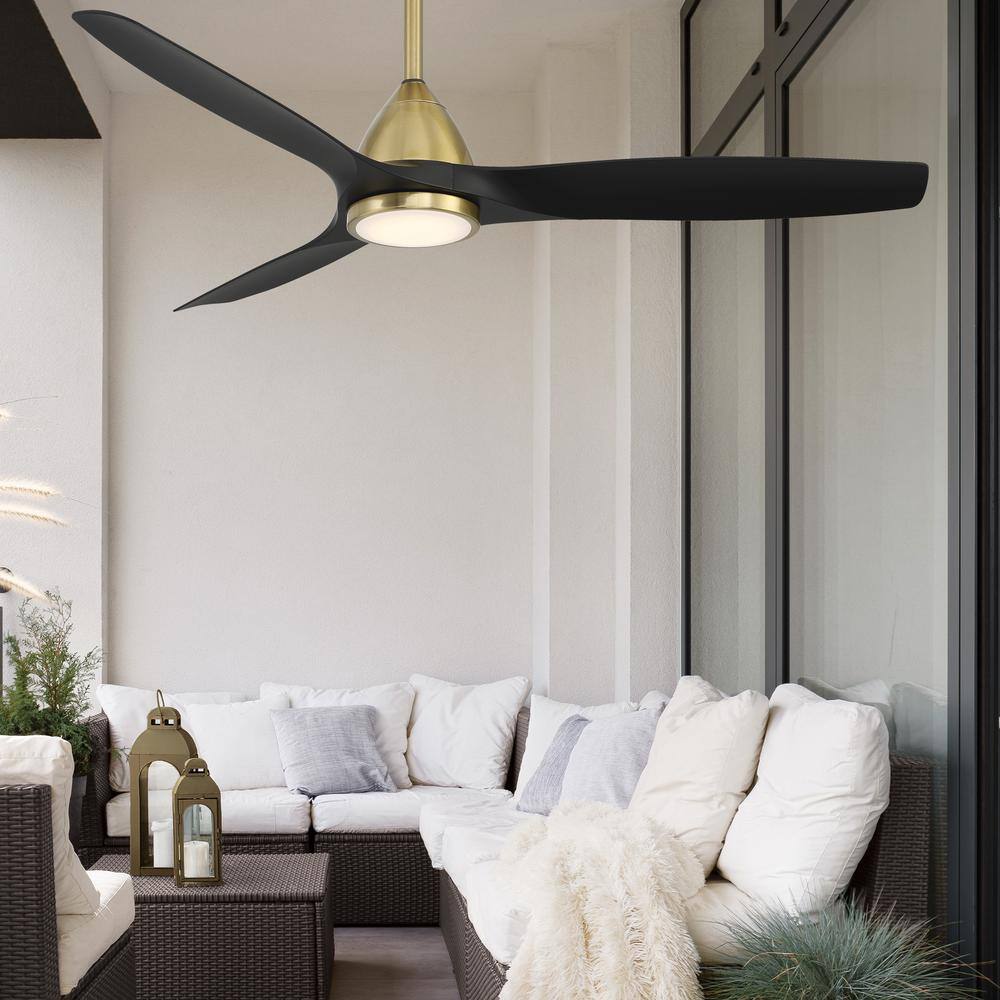 Soft Brass and Matte Black 62" Smart Ceiling Fan with LED Light and Remote