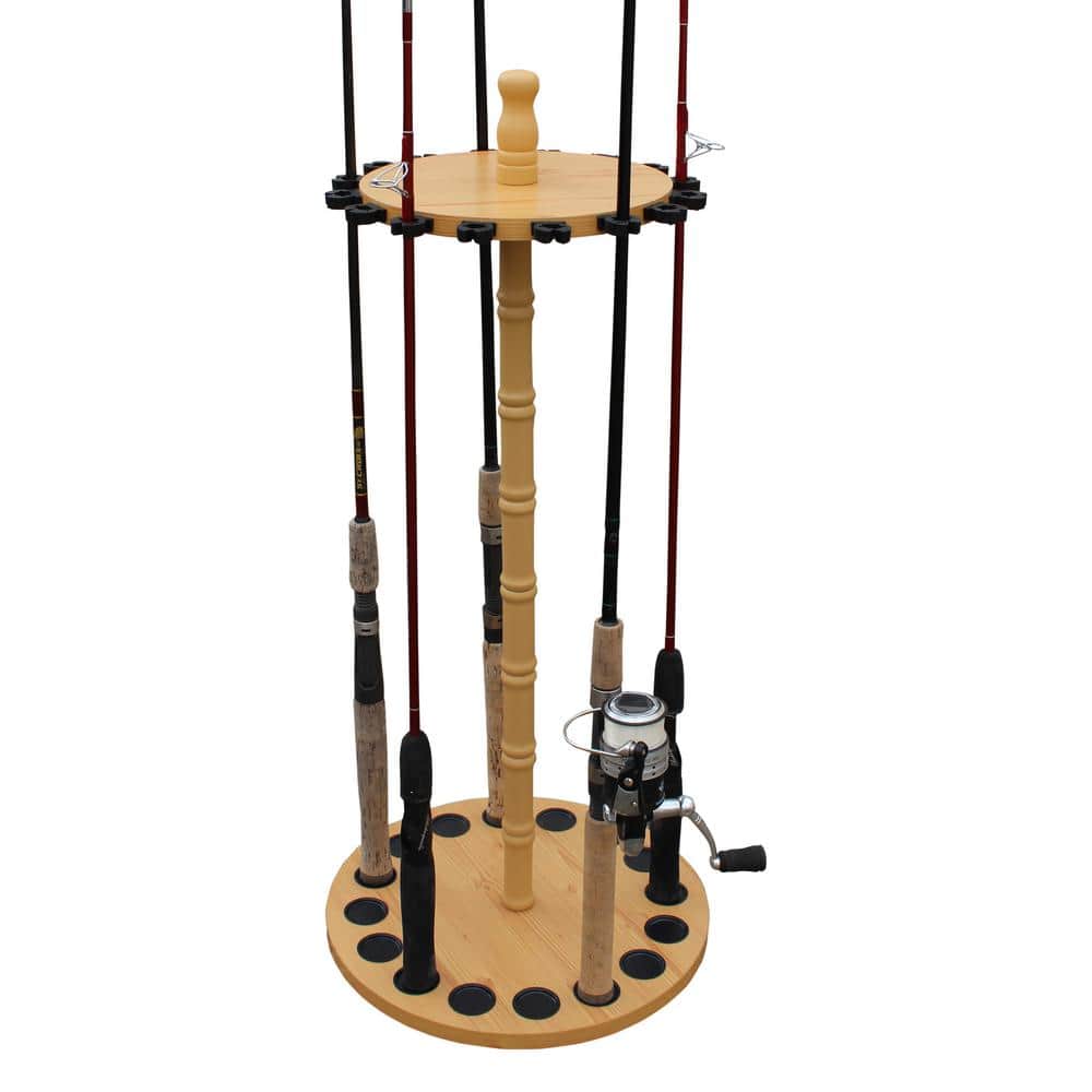 Round 16-Fishing Rod Storage Rack with Traditional Handcrafted Wood Post