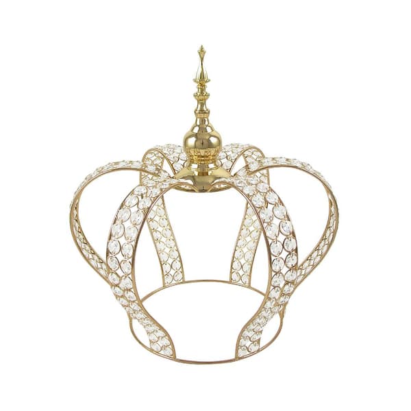 Large Gold Table Decor Decorative Crown Crystal Bead Metal Accent Piece 16 in.
