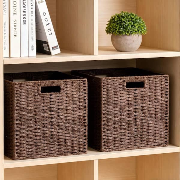 Dark Brown 11 in. x 11 in. Paper Decorative Basket (Set of 3