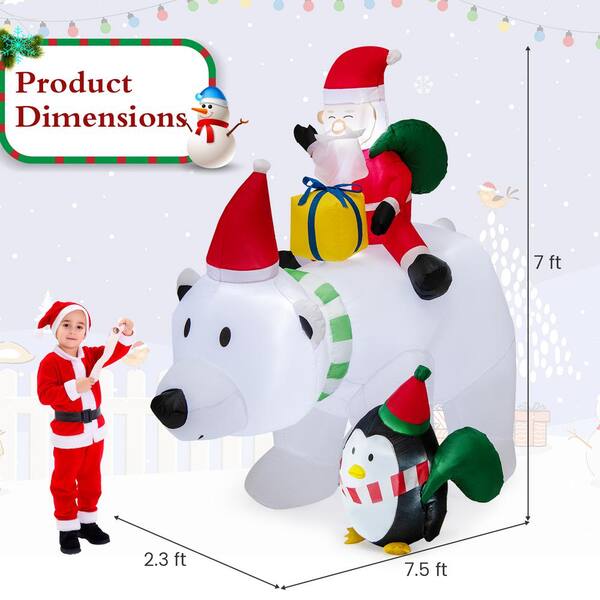 ANGELES HOME 7.5 ft.Inflatable Santa Claus Riding Bear with