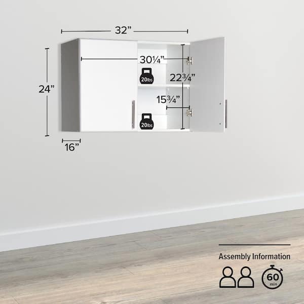 Prepac Elite 32-in W x 24-in H Wood Composite White Wall-mount Utility Storage Cabinet