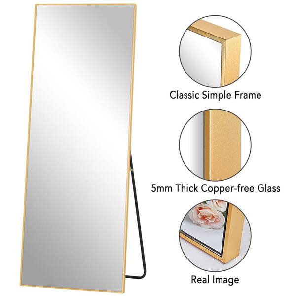 PexFix 22 in. x 65 in. Modern Rectangle Framed Full-Length Mirror Gold  Aluminum Alloy Mirror Standing Mirror, Standing Holder 6522LHJXB-GL - The  Home Depot