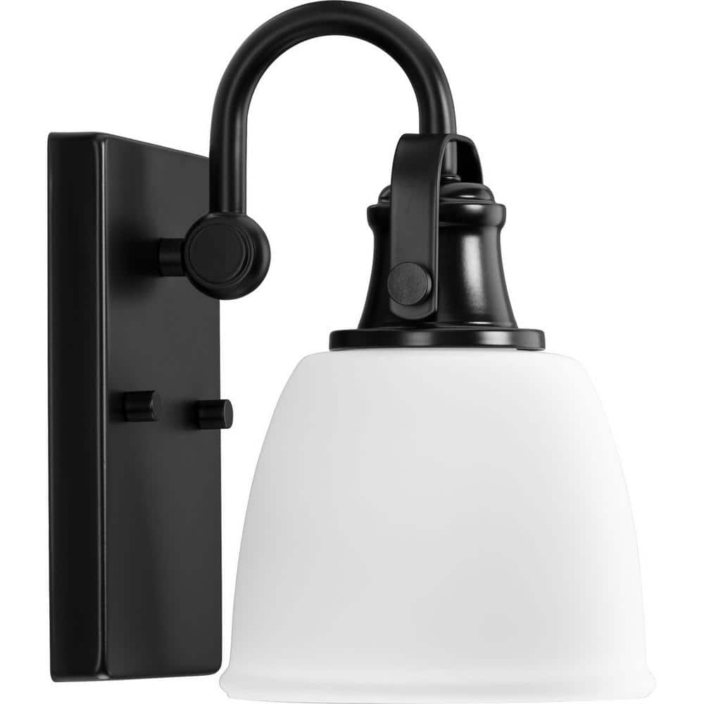 Matte Black Steel Outdoor Wall Sconce with Opal Glass Shade