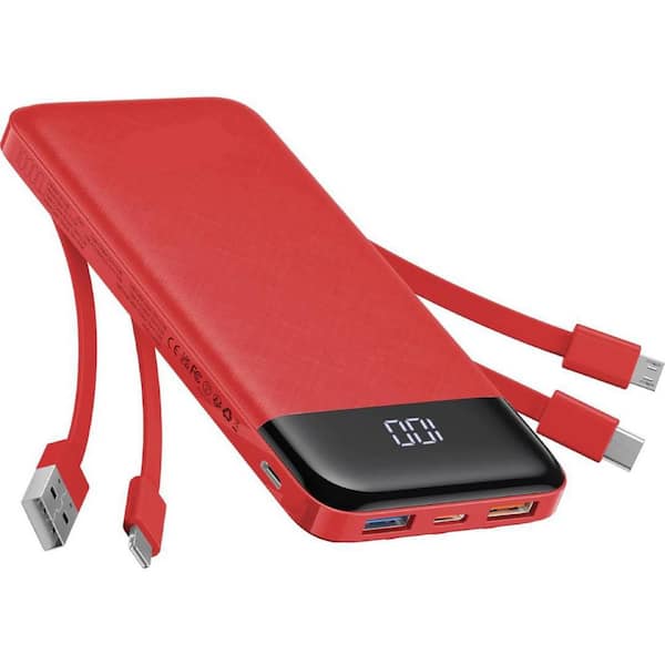 Yichuhaoxi Portable Charger Built in Cables Portable Charger with Cords Wires Slim 10000mAh Travel Battery Pack 6 Outputs (Red)