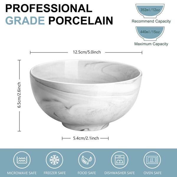 MALACASA Blance 12 fl.oz Marble Gray Porcelain Cereal Bowl (Set of