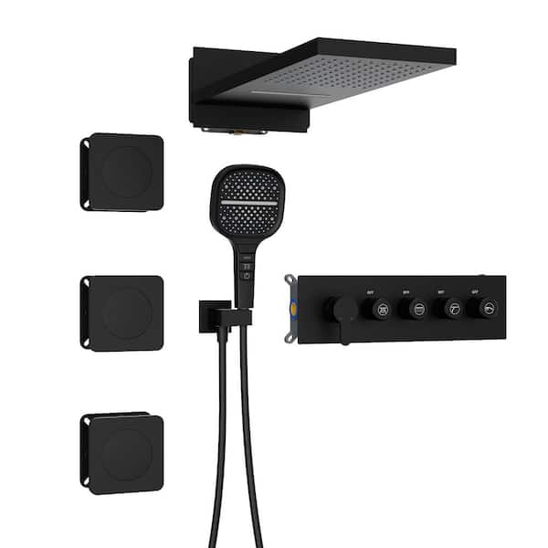 GIVING TREE 23 in. 3 Jet Mixer Shower System Combo Set Waterfall Rainfall Shower Head with 3-spray Hand Shower in Matte Black