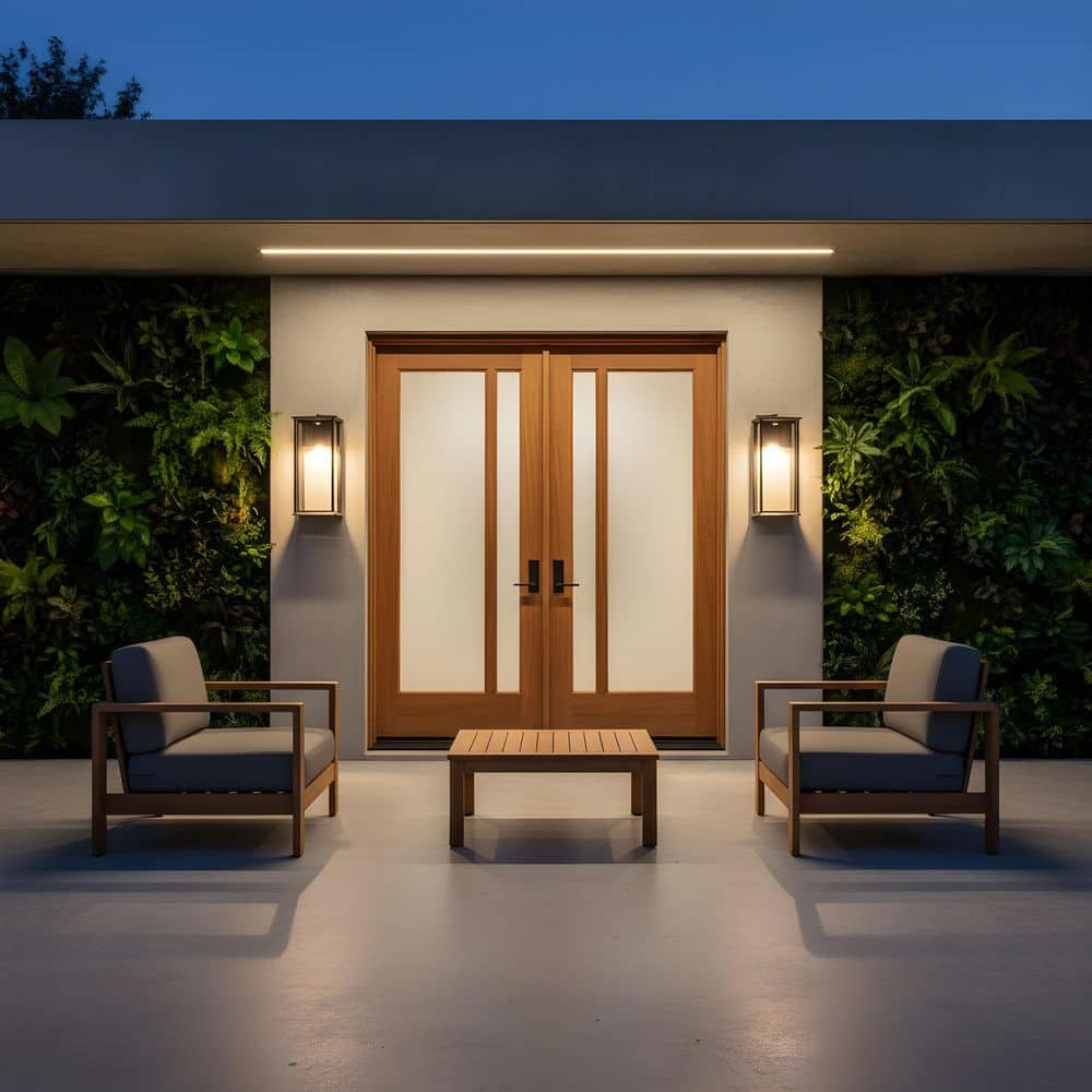 Audley 20 in. Textured Black with Clear Glass Panels Outdoor Hardwired Lantern Sconce with Integrated LED price history on PriceWatchPro