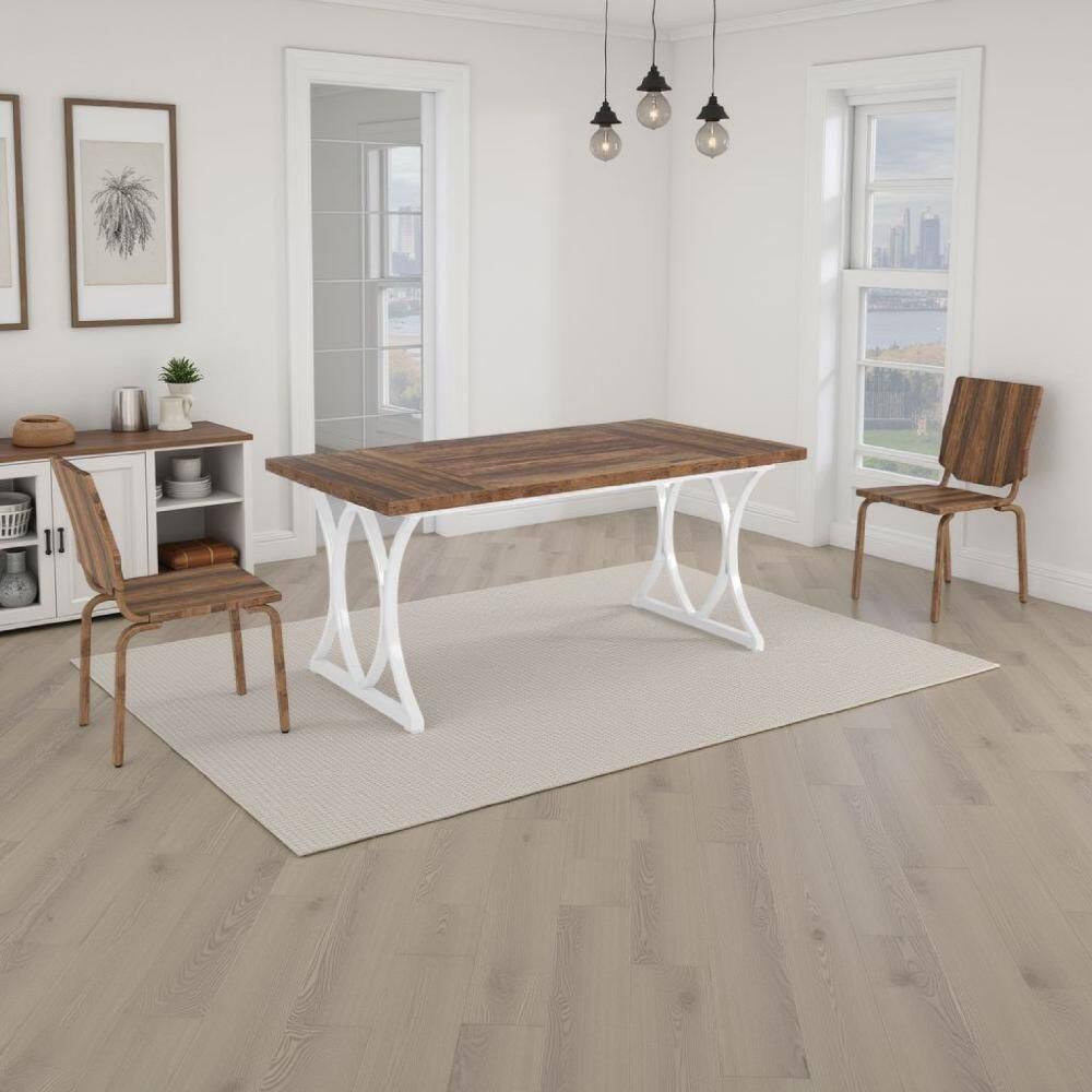 Modern Brown and White Wood 62.99 in. Open Dining Table Seats 6