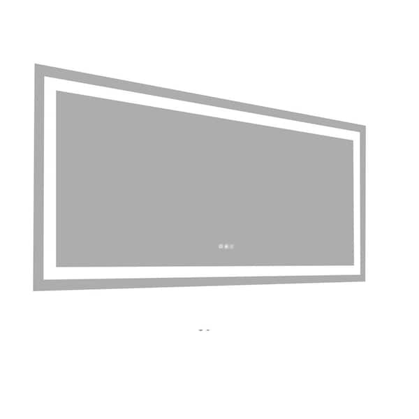 JimsMaison 60 in. W x 32 in. H Large Rectangular Frameless Dimmable Wall Mounted Bathroom Vanity Mirror in Silver