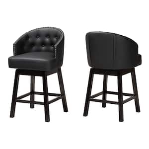 Theron 37.2 in. Black and Espresso Brown Wood Frame Counter Height Bar Stool (Set of 2)