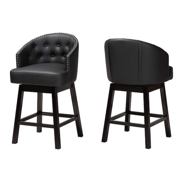 Baxton Studio Theron 37.2 in. Black and Espresso Brown Wood Frame Counter Height Bar Stool (Set of 2)