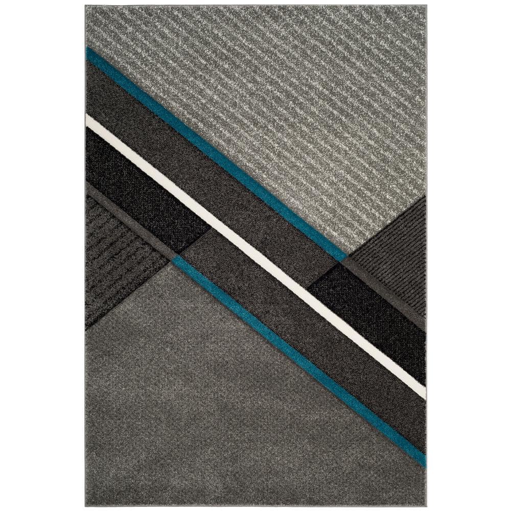 SAFAVIEH Hollywood Gray/Teal 5 ft. x 8 ft. Striped Solid Abstract Area