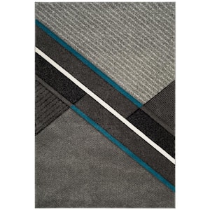 Hollywood Gray/Teal 5 ft. x 8 ft. Striped Solid Abstract Area Rug