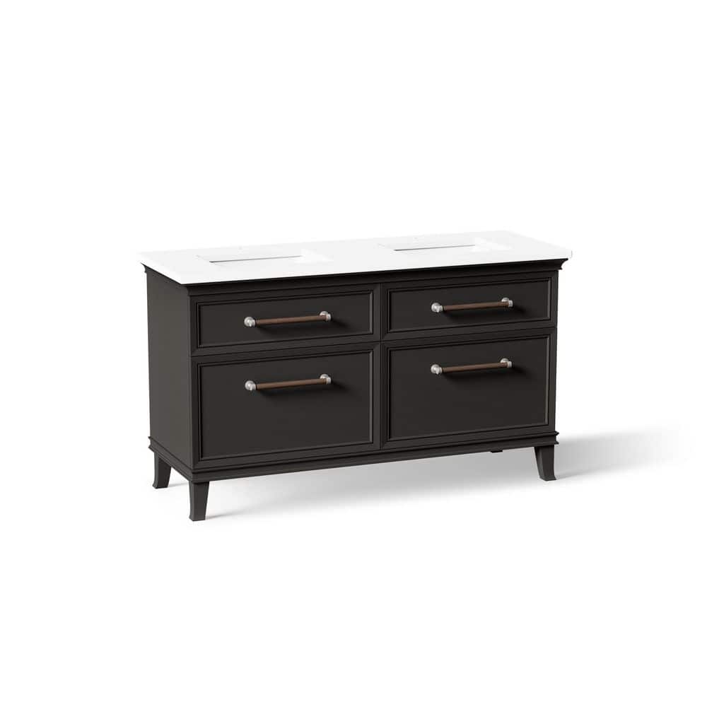 Artifacts 60 in. 2 Basin Freestanding Carbon Oak Bath Vanity with Miami White Quartz Top and Nickel Hardware price history on PriceWatchPro