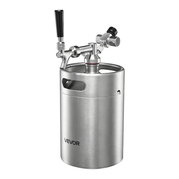 170 oz. Mini Keg, Pressurized Growler Tap System, 304 Silver Stainless Steel Beer Kit Co2 Regulator Self-Closing Faucet