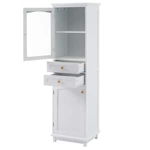 17.76 in. W x 14.21 in. D x 63 in. H White Bathroom Storage Cabinet with Glass Doors,2-Drawers and Adjustable Shelves