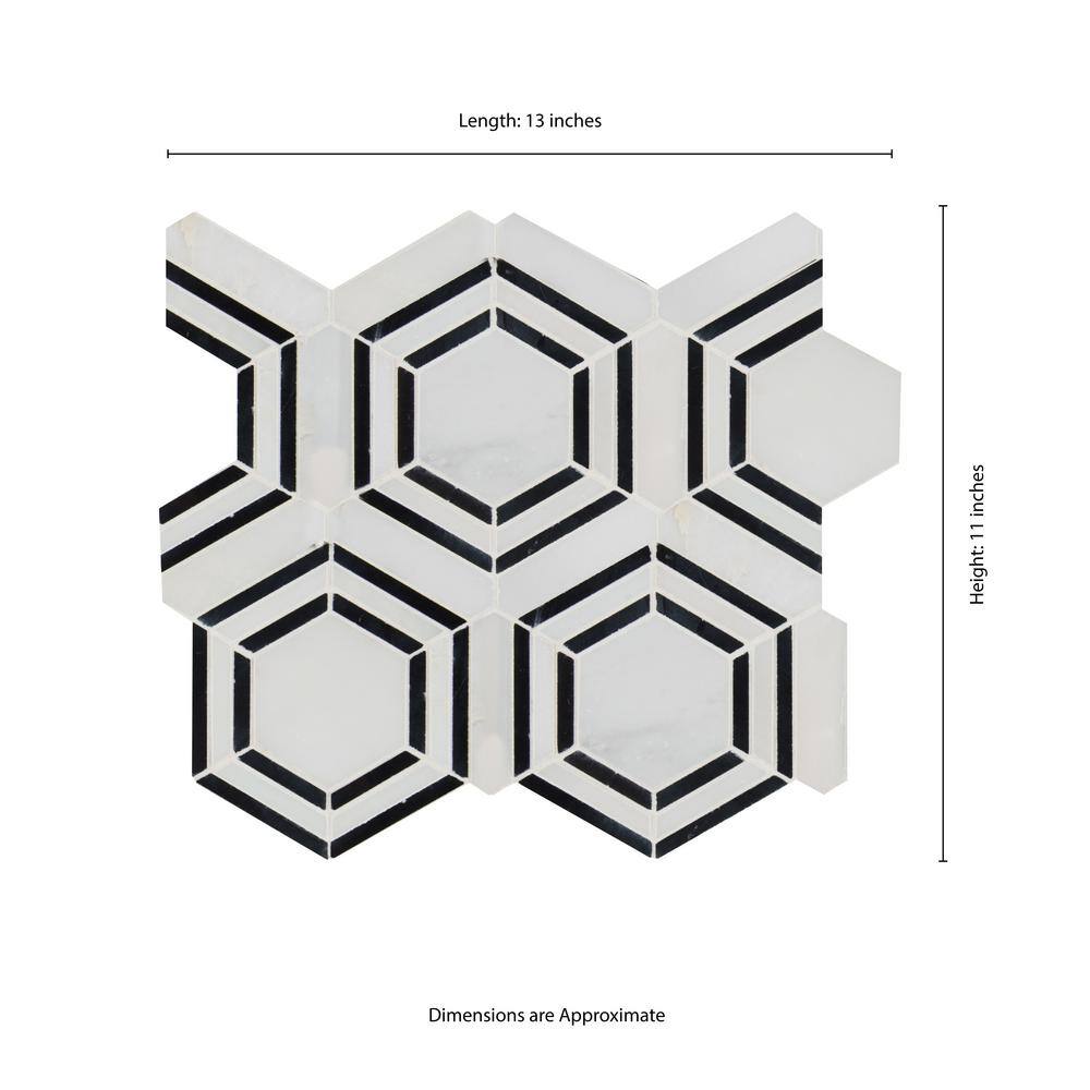 Bianco Hexagon Polished Marble Mosaic Tile Sheet