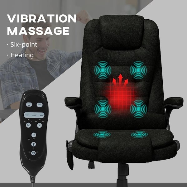 Homcom 6 Point Vibrating Massage Office Chair with Heat Linen High Back Executive Office Chair with Reclining Backrest Black
