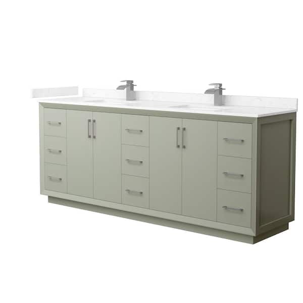 Strada 84 in. W x 22 in. D x 35 in. H Double Bath Vanity in Light Green with Carrara Cultured Marble Top