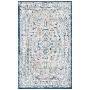 Brentwood Light Gray/Blue 3 ft. x 5 ft. Distressed Medallion Area Rug