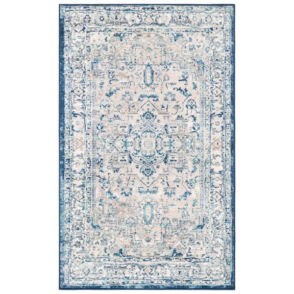 Brentwood Light Gray/Blue Doormat 3 ft. x 5 ft. Distressed Medallion Area Rug