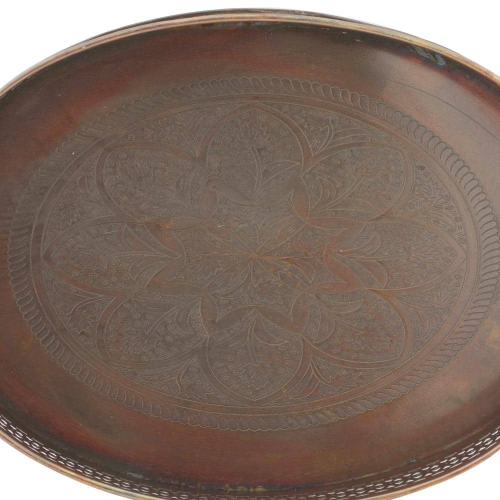 Brown Metal Oval Decorative Trays with Cut Out Design, Set of 2