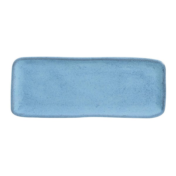 12.99 in. Breeze Light Blue Stoneware Rectangular Platter Medium Organic (Set of 4)