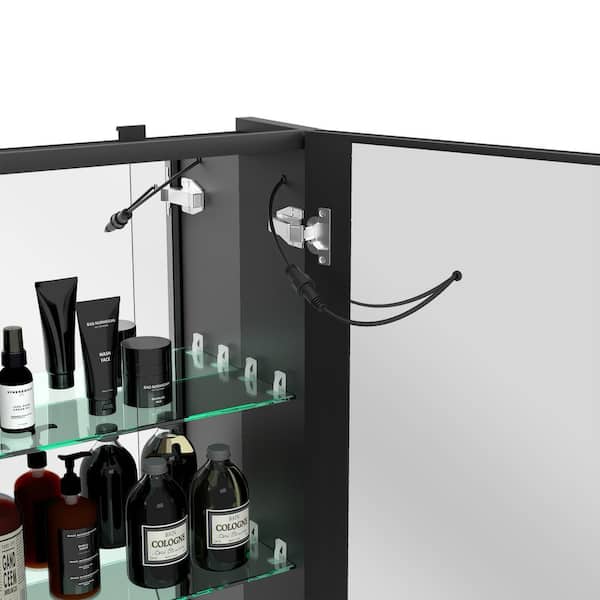 ROSWELL Rieti 48 in. W x 32 in. L Rectangular Surface-Mount LED Glass Surface Mount Medicine Cabinet with Mirror in Silver