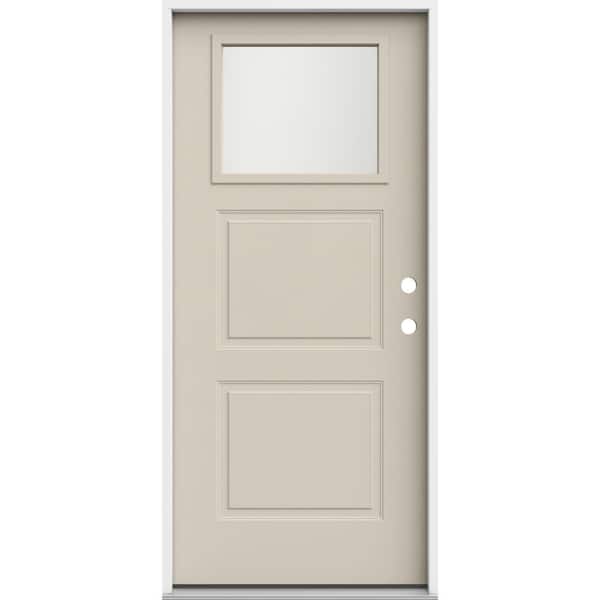 JELD-WEN 36 in. x 80 in. 2 Panel Left-Hand/Inswing 1/4 Lite Frosted Glass Primed Steel Prehung Front Door