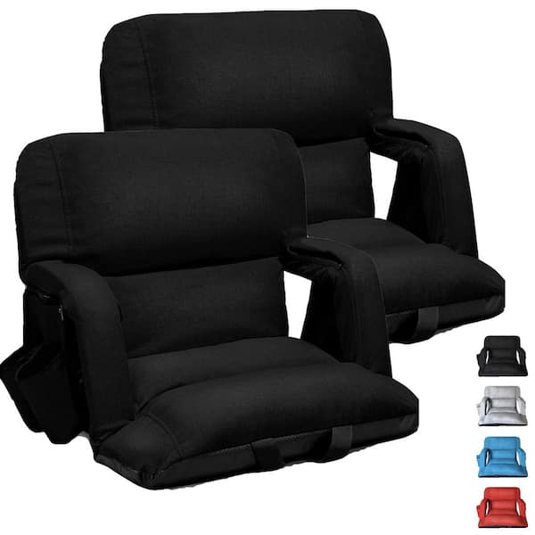 Black Linen Reclining Stadium Chair with Back Support and Cushion, Extra Wide Sofa Style Design for Sports Events