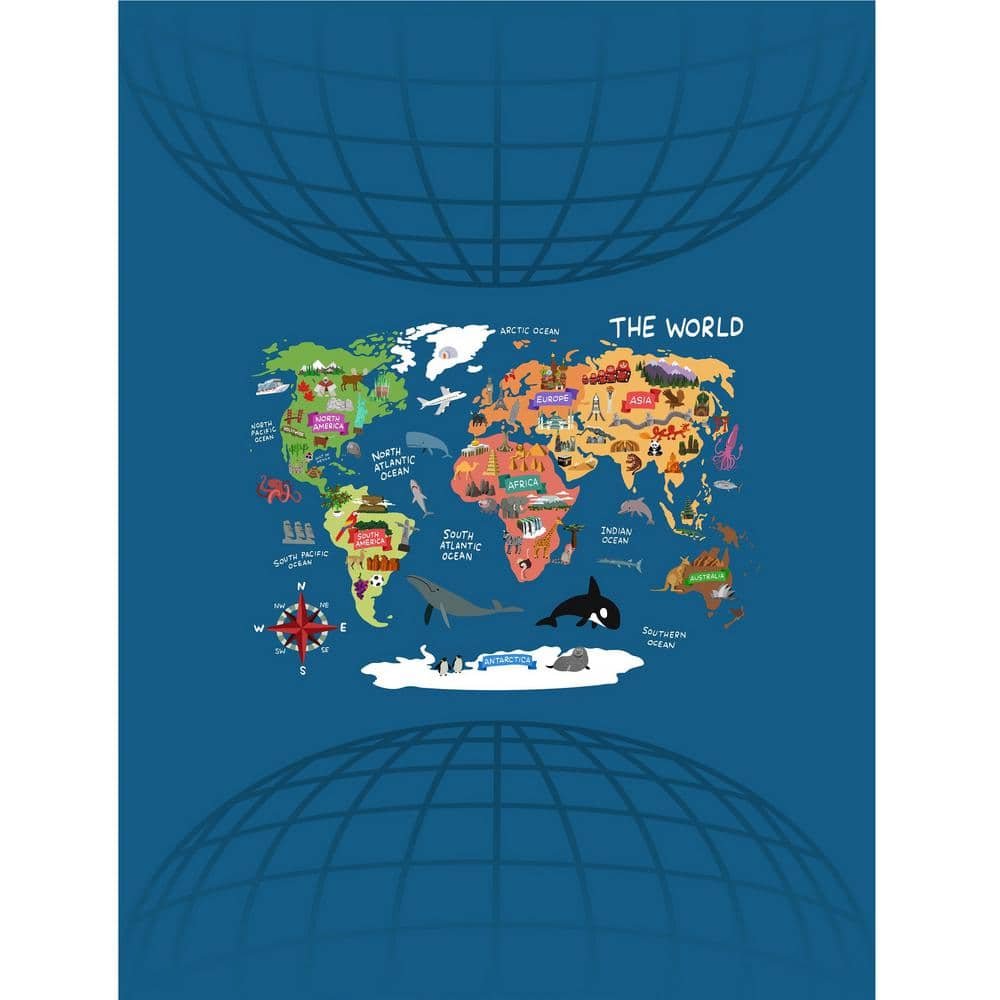 Blue Landmark and Animal World Map Twin XL Bedspread and 2-Pillow Shams Pie