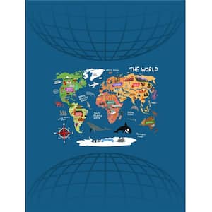 Blue Landmark and Animal World Map Twin XL Bedspread and 2-Pillow Shams Piece Comforter Set