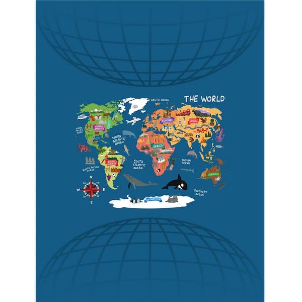 Blue Landmark and Animal World Map Twin XL Bedspread and 2-Pillow Shams Piece Comforter Set
