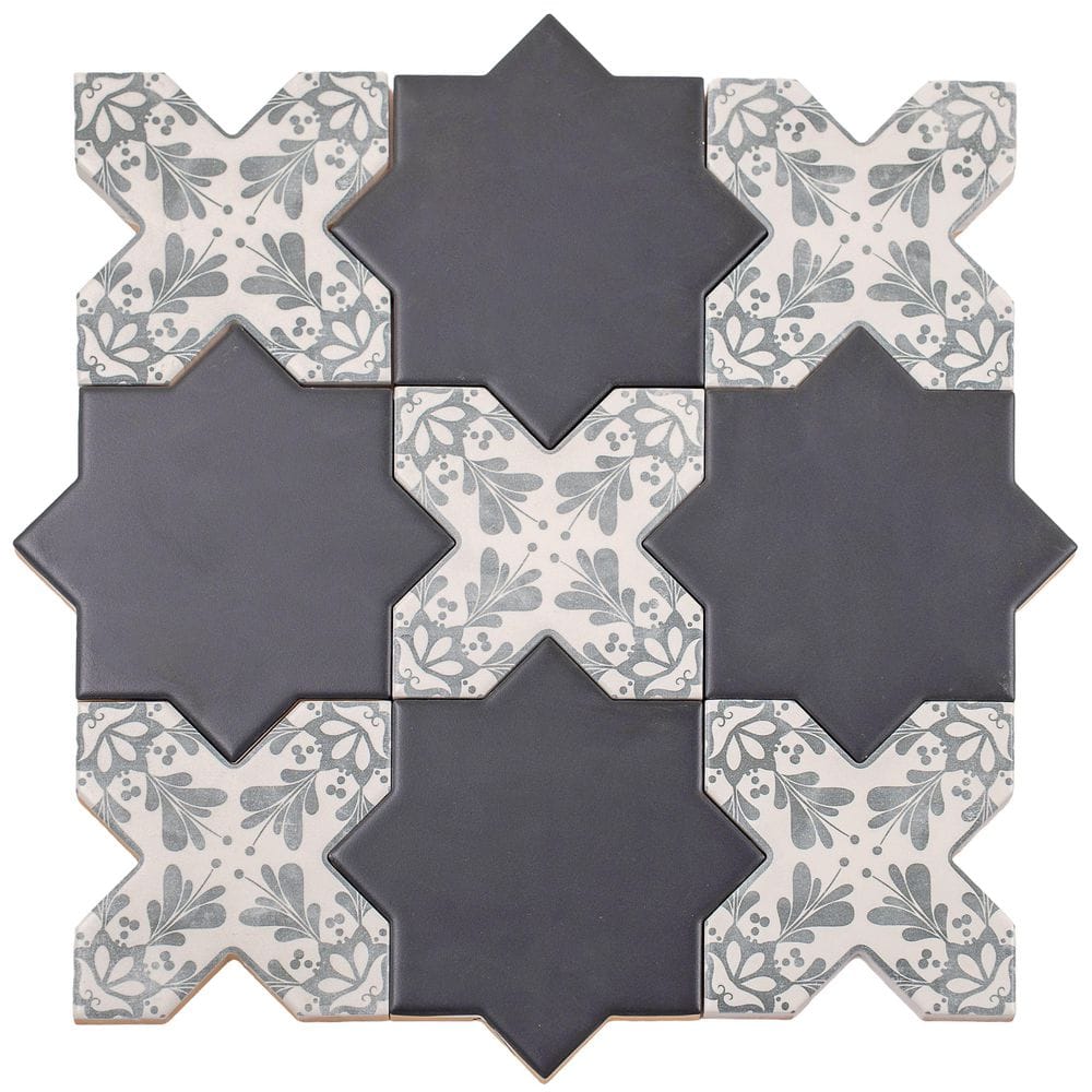 Siena 5.4 in. x 5.4 in. Charcoal Black Star with Gray Cross Matte Ceramic Wall and Floor Sample Tile (0.4 sq. ft.) price history on PriceWatchPro