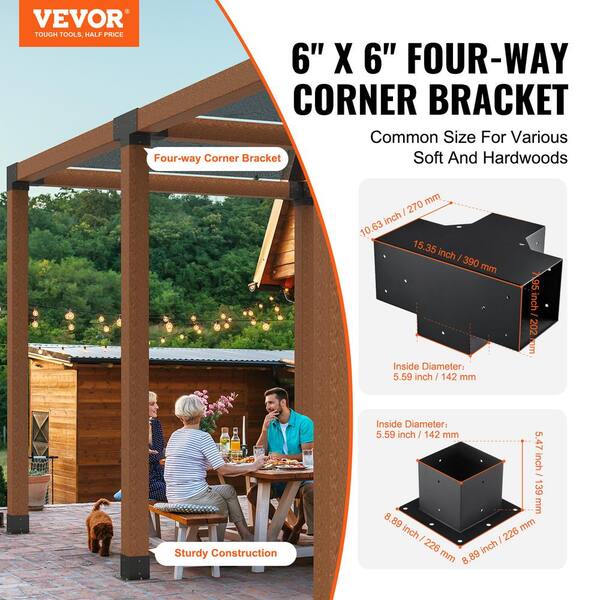 4 PCS Heavy Duty Pergola Brackets Kit - Steel, Black, For 4x4 Wood Posts, Beam Support