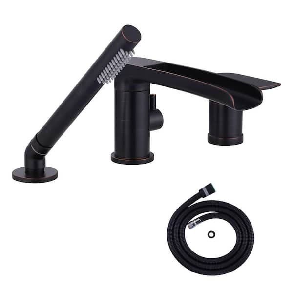 AVITAS Brass Single-Handle Roman Tub Faucet, Waterfall Deck Mounted Bathtub Faucet with Hand Shower in. Oil Rubbed Bronze