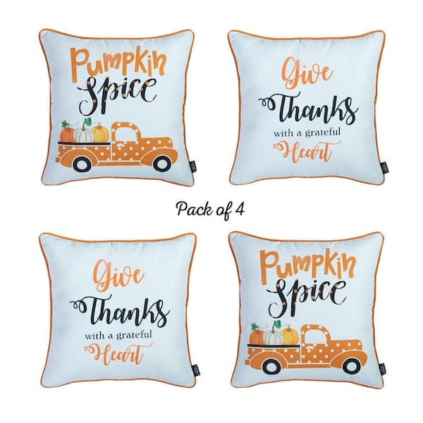 Fall Season Decorative Throw Pillow Set of 4 Pumpkin & Solid Orange 18 in. x 18 in. Square for Couch, Bedding, Size: 18 x 18, White
